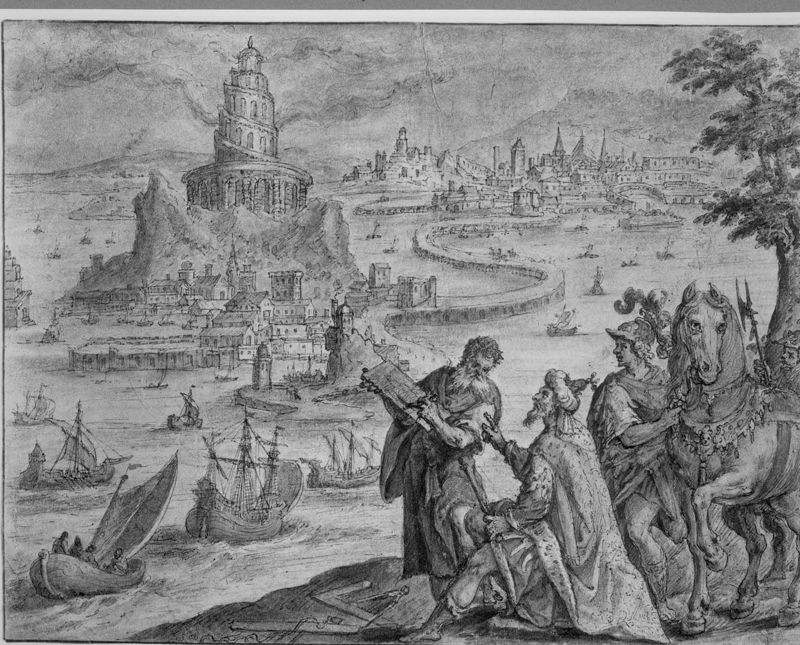 De vuurtoren op het eiland Pharos nabij Alexandrië