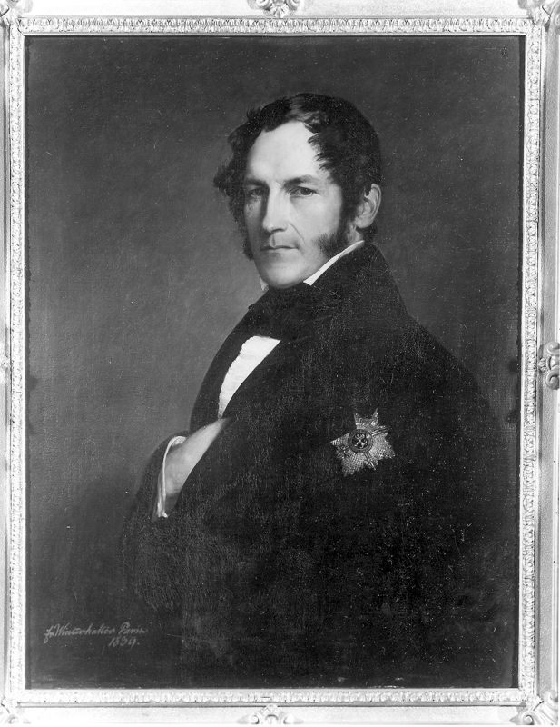 Portret van koning Leopold I in zwart habijt