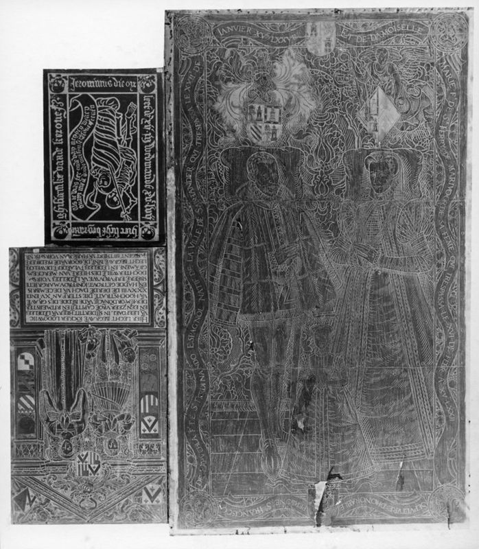Wrijfprent van grafplaat van Francisco de la Puebla en echtgenote (Marie van Marivoorde)