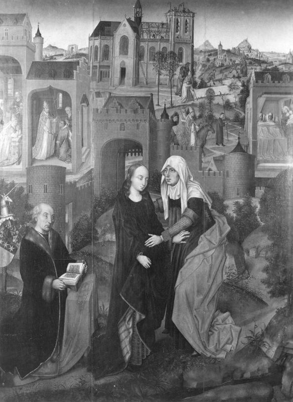 Triptyque de l'histoire de Job et scènes de l'histoire de saint Pierre
La Visitation et le donateur Claudio Villa avec la légende de la fondation de S. Maria ad nives (Maggiore) à Rome