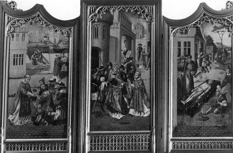 Mariaretabel met op zijluiken leven van H. Laurentius