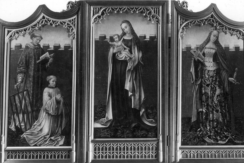 Mariaretabel met op zijluiken leven van H. Laurentius