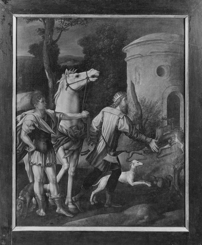 Retable de saint Denis : Communion miraculeuse de saint Denis / Le roi Dagobert découvre le tombeau de saint Denis