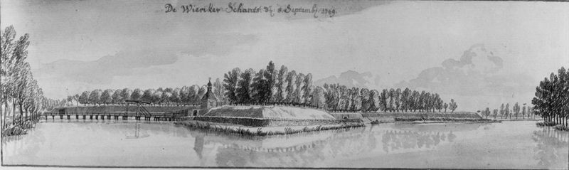 Het fort Wiericker Schans nabij Bodegraven (Nederland) (zicht vanuit het zuid-oosten)