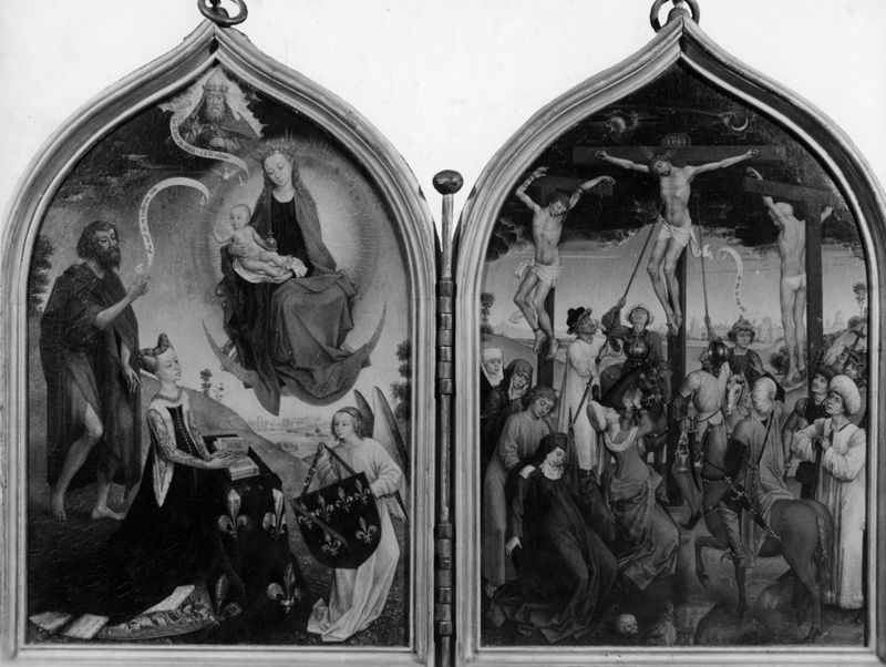 Diptyque de Jeanne de France
Donatrice présentée par saint Jean-Baptiste à la Vierge et l'Enfant / Crucifixion
