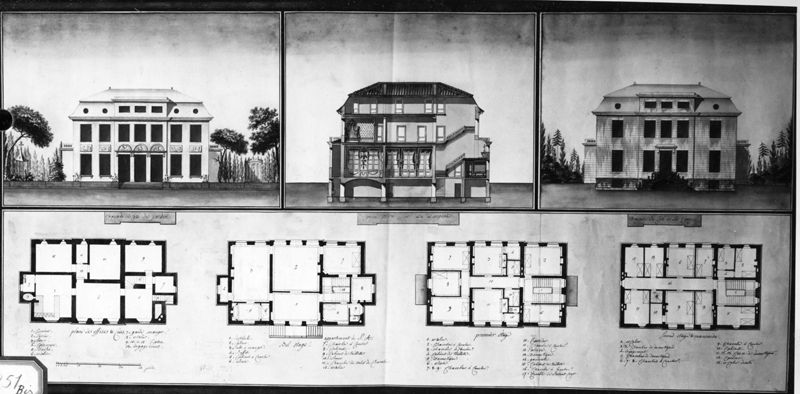 Un château style Louis XVI - coupe, élévation, deux façades