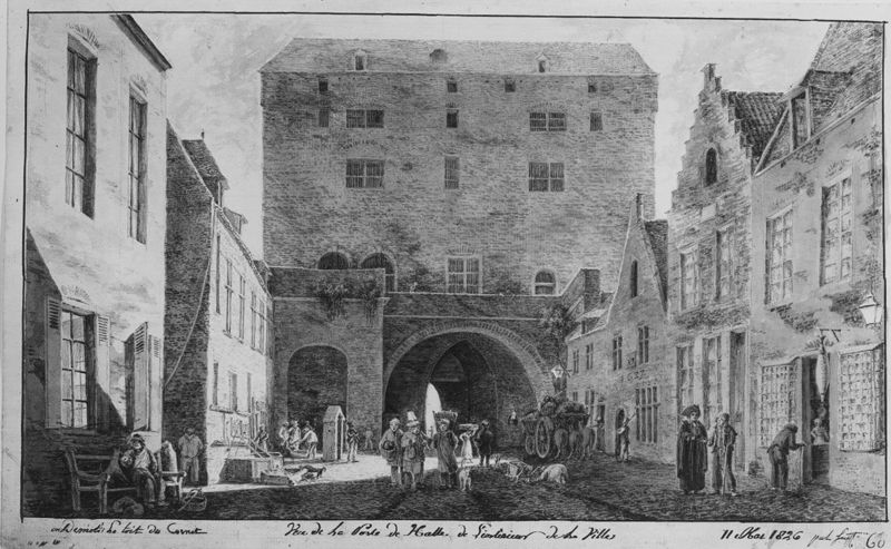 Vue de la Porte de Hal de l'interieur de la ville avant sa restauration de 1868 à 1870