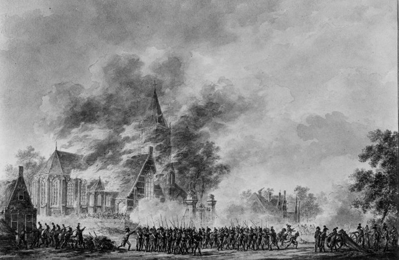 Gevecht rond een kerk die in brand staat