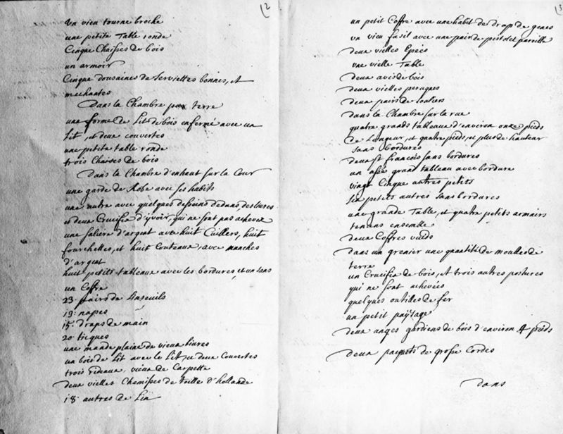 Inventaire des biens de la maison mortuaire de J. Del Cour