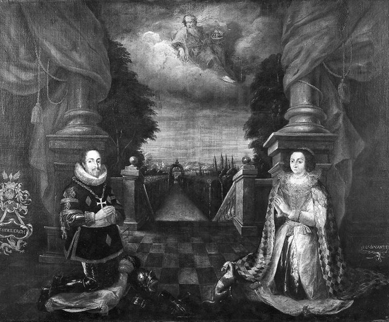 Ferdinand van Spoelberch en zijn Anna Grimaldi  in geknielde houding