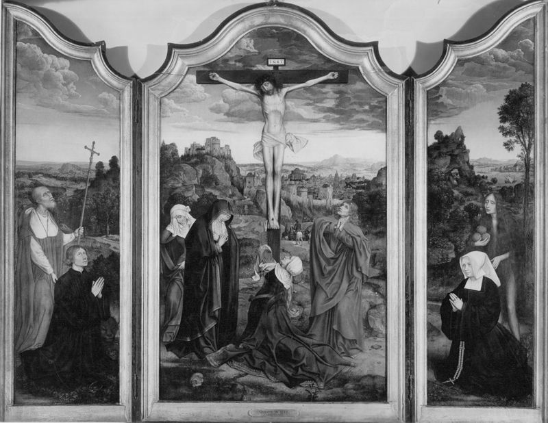 Christus aan het kruis met stichterspaar