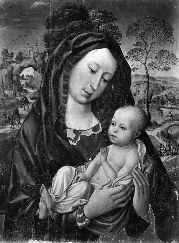 Vierge à l'Enfant, Christ en Croix et saint Pierre avec un donateur