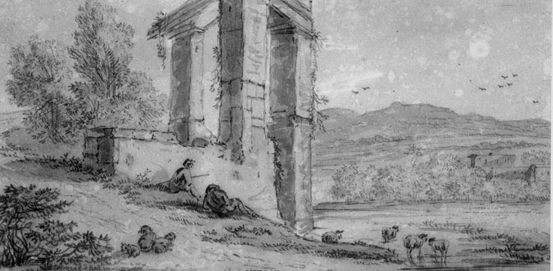 Landschap met ruïne
