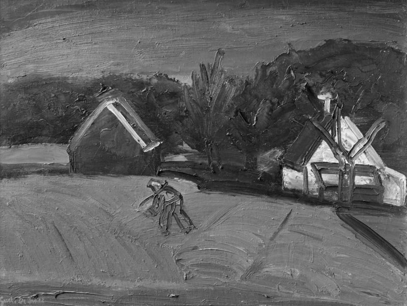 Landschap met witte hoeve