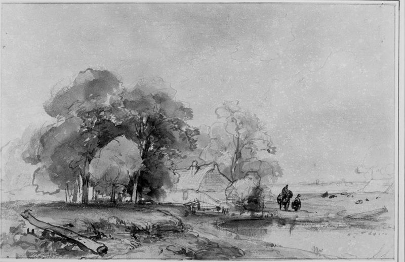 Boerderij tussen de bomen bij een mee