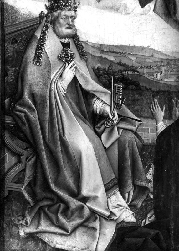 Vierge glorieuse
Vierge à l'Enfant, donateur et saint Pierre en saint Augustin