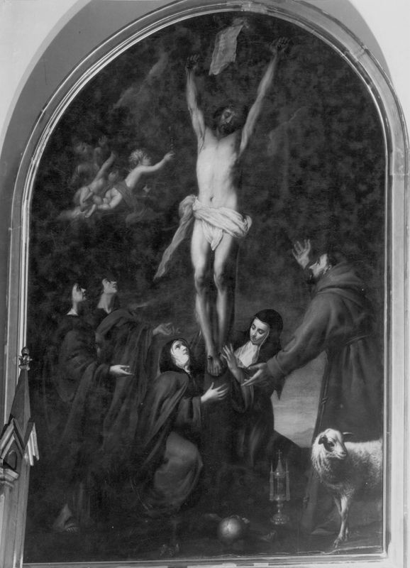 Jezus aan het kruis omringd door H. Franciscus van Assisi
