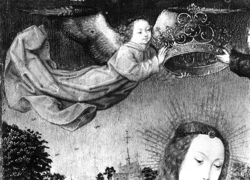 Vierge avec l'Enfant, couronnée par deux anges