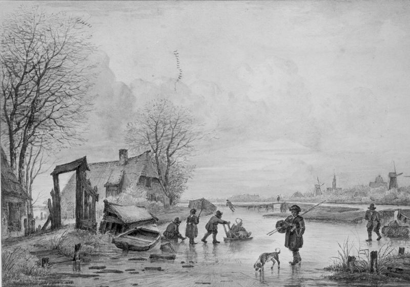 Schaatsers op het ijs in de buurt van Amsterdam
