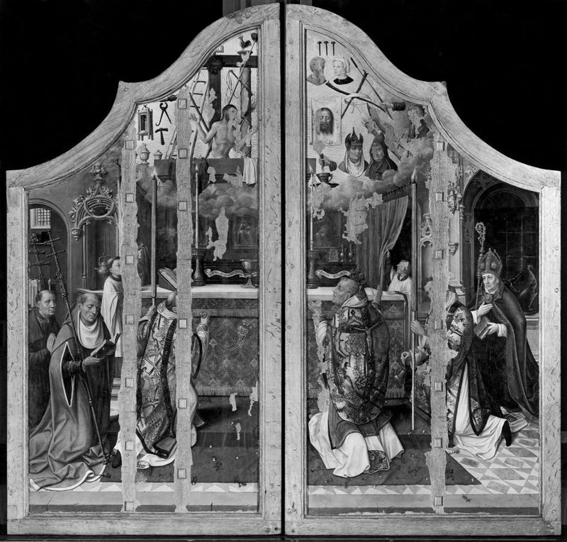 voorzijde: Eetmaal H. Benedictus & pastoor van Monte Preclaro /
keerzijde: Mis van H. Gregorius