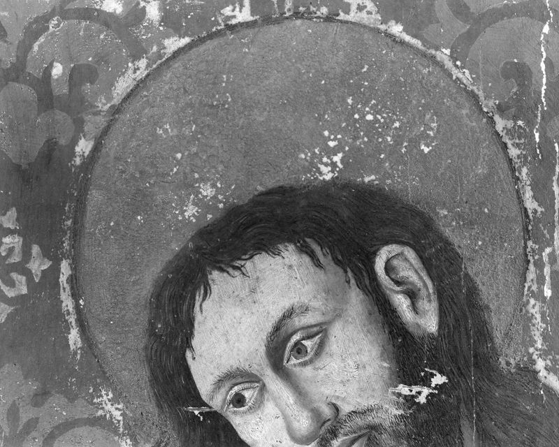 Volet droit du triptyque de l'Annonciation de l'église Saint-Sauveur à Aix-en-Provence: Le prophète Jérémie (avers) ; Le Christ d'un Noli me tangere (revers)