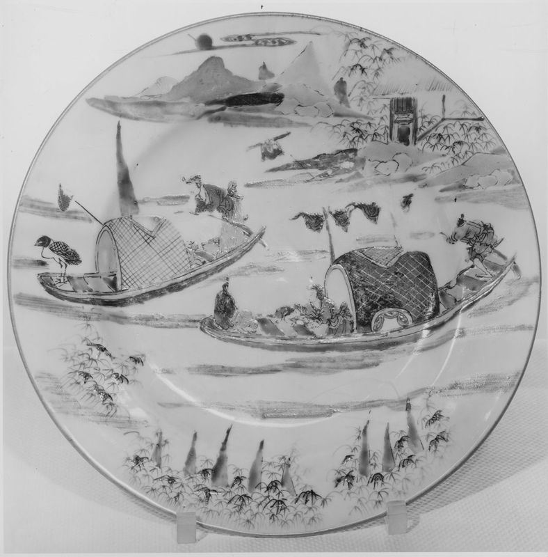 Plat bord versierd met stroomlandschap