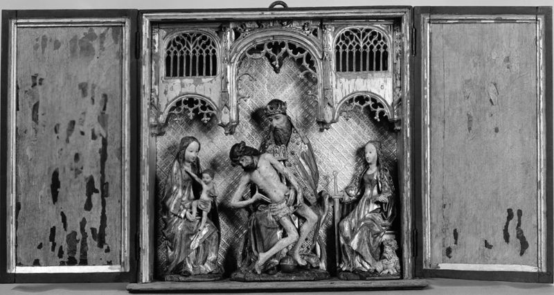 Retable avec la Vierge à l'Enfant au fruit, Trône de Grâce, sainte Catherine