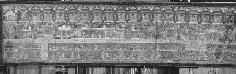 Hangende rolschildering : Pauba met het verhaal van Sumana in Nepal
