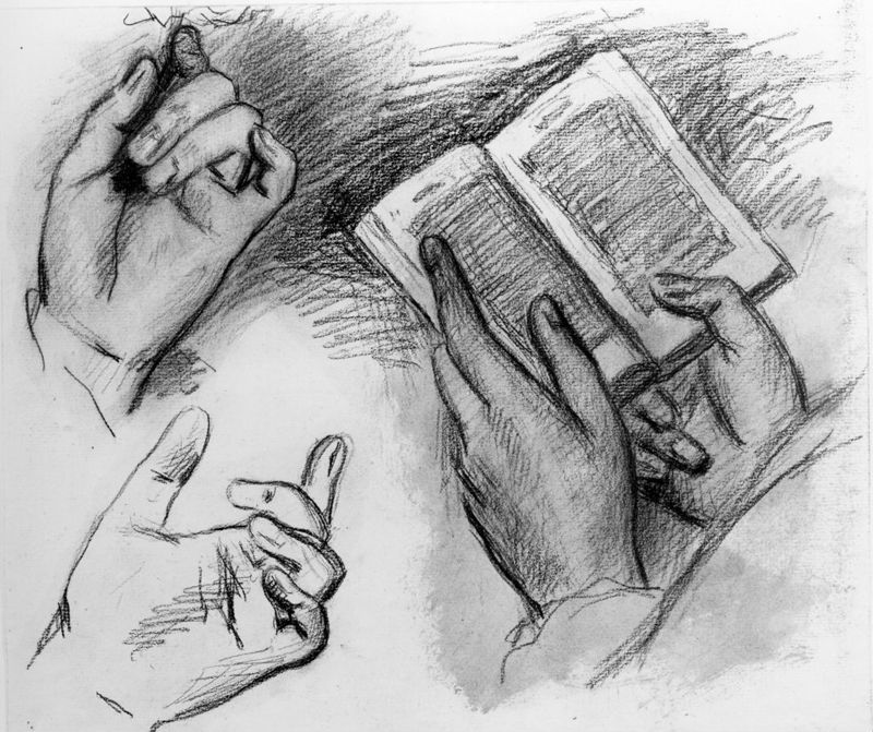Etude de mains, avec livre
