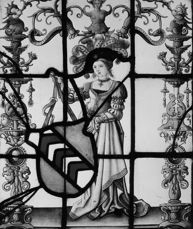 Femme tenant d'armoiries