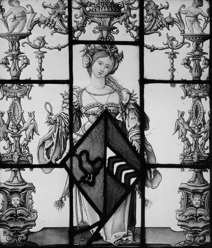 Femme tenant d'armoiries