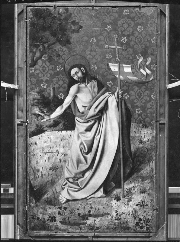 Volet droit du triptyque de l'Annonciation de l'église Saint-Sauveur à Aix-en-Provence: Le prophète Jérémie (avers) ; Le Christ d'un Noli me tangere (revers)