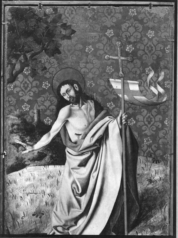 Volet droit du triptyque de l'Annonciation de l'église Saint-Sauveur à Aix-en-Provence: Le prophète Jérémie (avers) ; Le Christ d'un Noli me tangere (revers)
