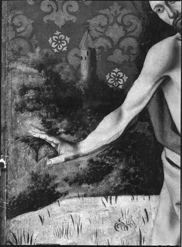 Volet droit du triptyque de l'Annonciation de l'église Saint-Sauveur à Aix-en-Provence: Le prophète Jérémie (avers) ; Le Christ d'un Noli me tangere (revers)