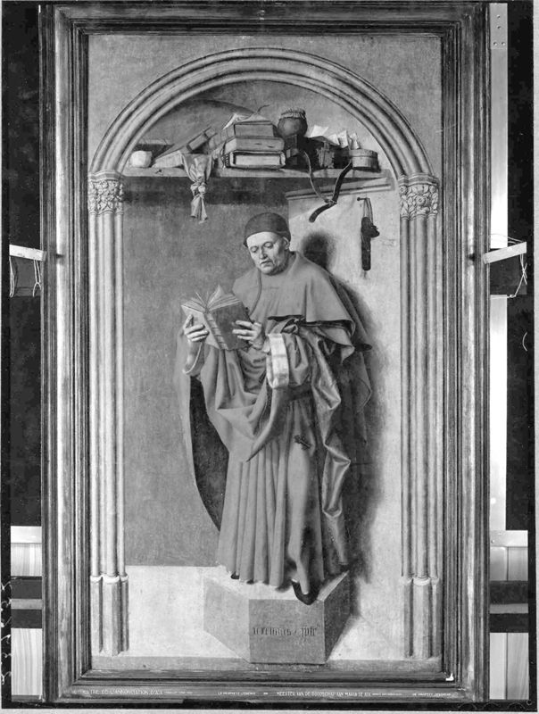 Volet droit du triptyque de l'Annonciation de l'église Saint-Sauveur à Aix-en-Provence: Le prophète Jérémie (avers) ; Le Christ d'un Noli me tangere (revers)