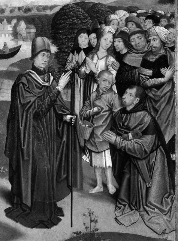 Rumoldus geneest een kreupele / Rumoldus vaart naar Frankrijk
Legende Heilige Rumoldus (paneel 3)