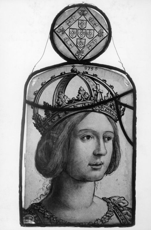 Portrait d'un membre féminin de la Maison de Habsbourg surmonté d'armoiries