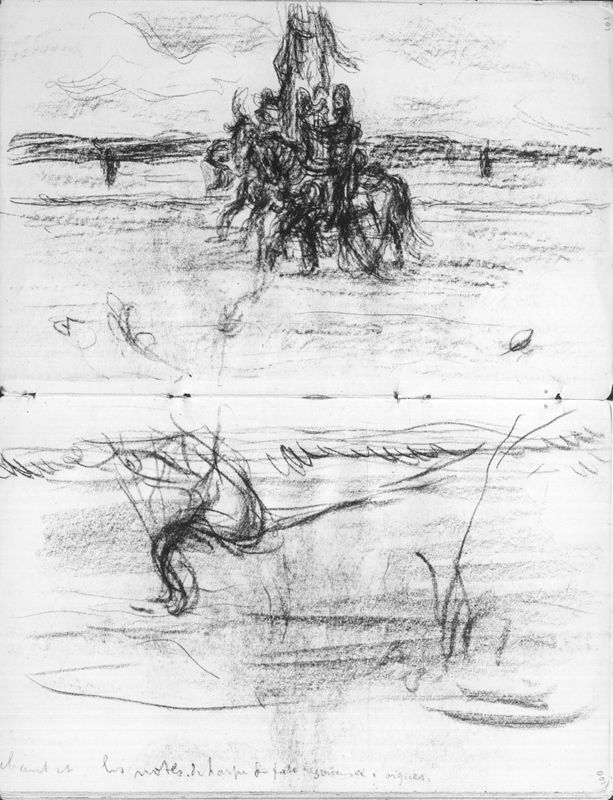 Pages 100 et 101 : Personnages à cheval (sur la plage ?)