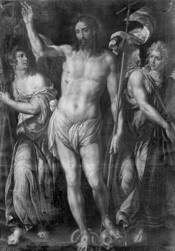Verrezen Christus tussen twee engelen