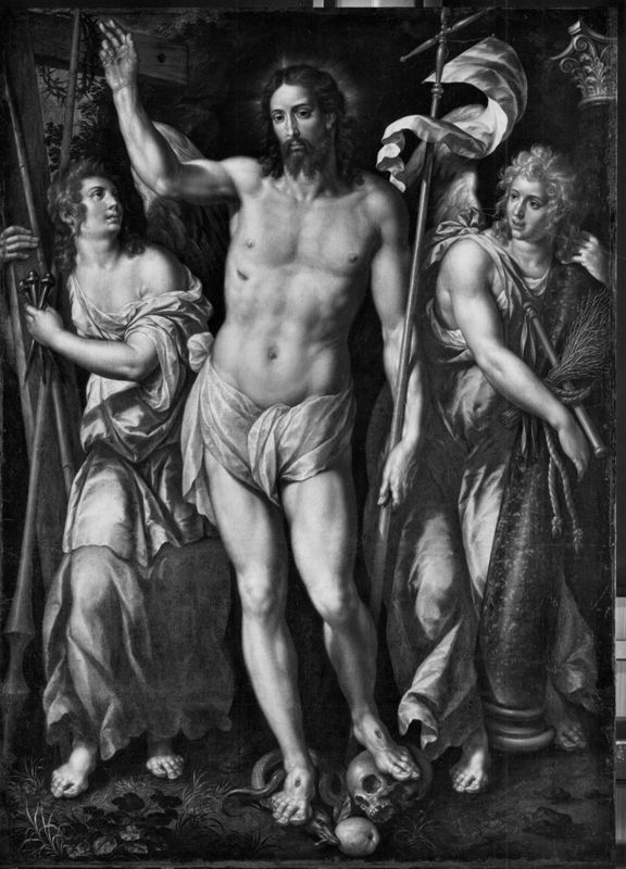 Verrezen Christus tussen twee engelen