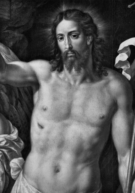 Verrezen Christus tussen twee engelen