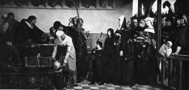 La veuve de Jacques Van Artevelde faisant une offrande à la Patrie (1345)