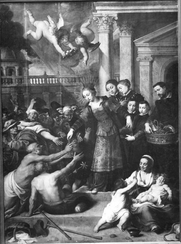 De heilige Elisabeth van Hongarije deelt haar schatten uit