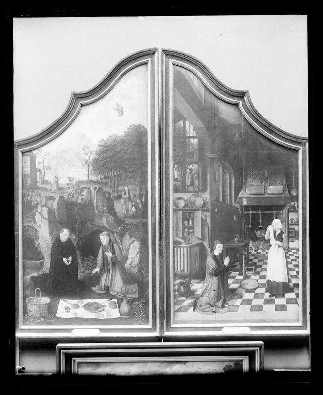 voorzijde: Eetmaal H. Benedictus & pastoor van Monte Preclaro /
keerzijde: Mis van H. Gregorius