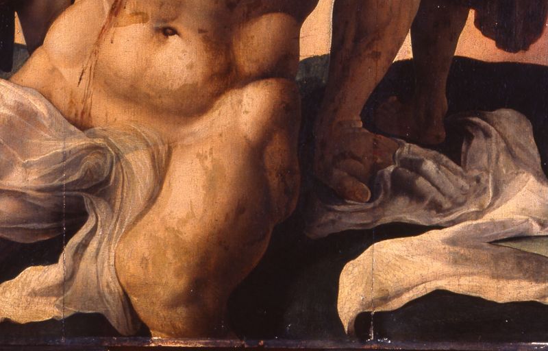 Christus met doornen gekroond tussen twee engelen