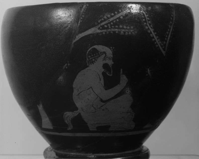 Skyphos à figures rouges : Silène chauve
