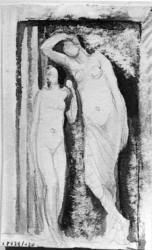 Deux femmes nues près d'une colonne