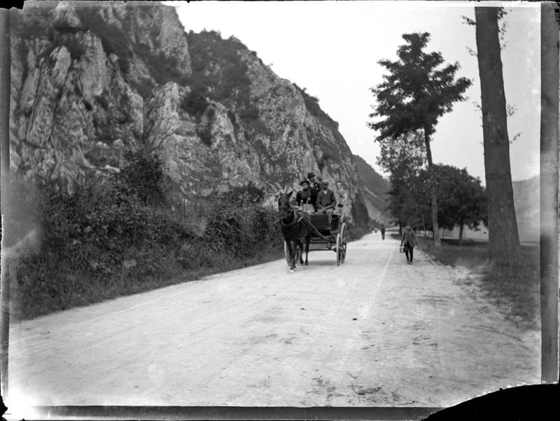 Marie Dastot, épouse t'Serstevens, conduisant une voiture tirée par un cheval