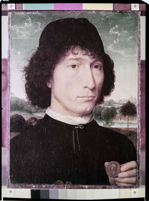 Portret van man met een Romeinse munt (Bernardo Bembo? Jan de Candida?)