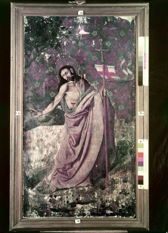 Volet droit du triptyque de l'Annonciation de l'église Saint-Sauveur à Aix-en-Provence: Le prophète Jérémie (avers) ; Le Christ d'un Noli me tangere (revers)